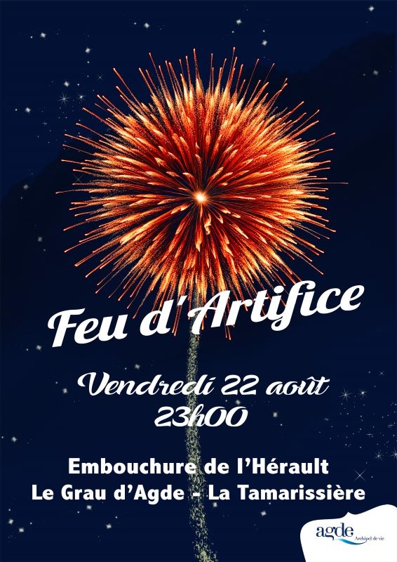 Feu d'artifice à l'embouchure de l'Hérault, visible du Grau d'Agde et de La Tamarissière