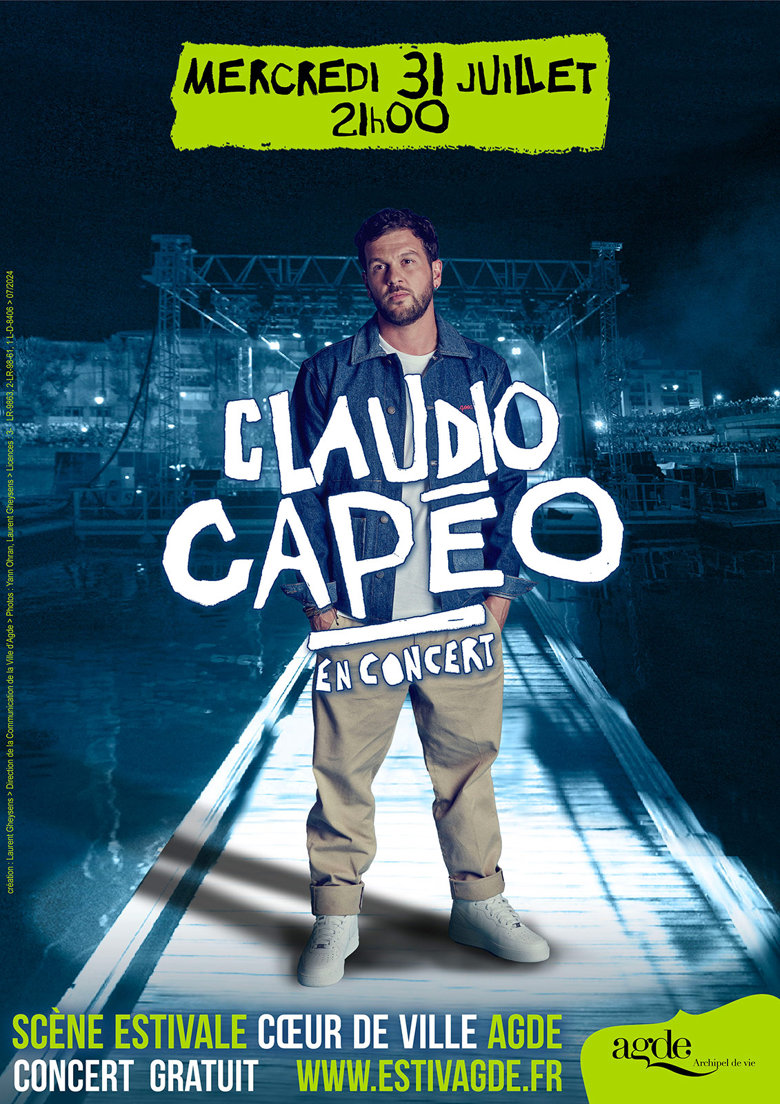 Claudio Capéo en concert sur la Scène Flottante d'Agde le 31 juillet 2024